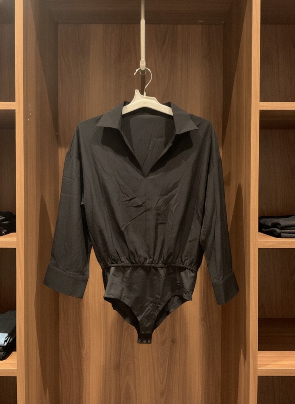 Black Long Sleeve Collared Bodysuit Sz L
